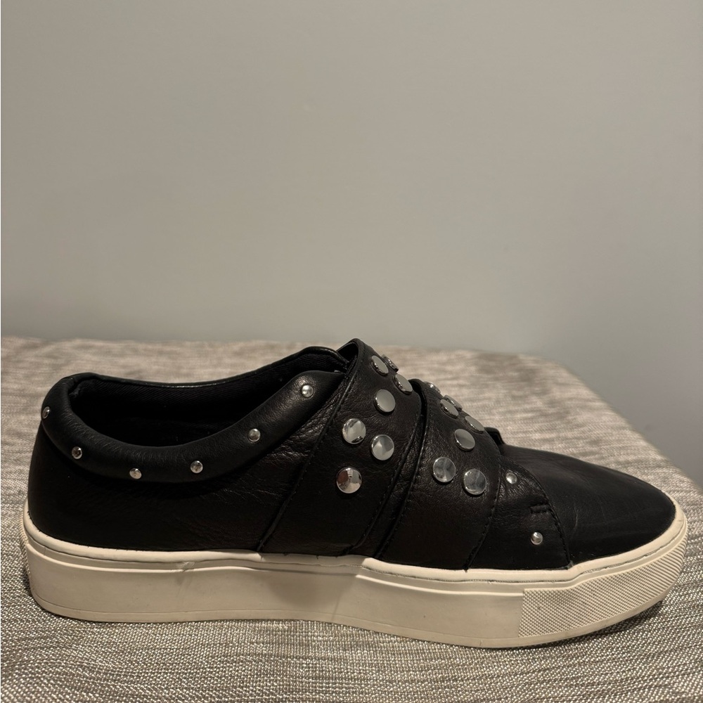 Rebecca Minkoff Natasha Platform Black Leather Silver Studded Sneakers - Picture 5 of 9